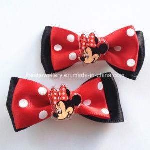 Kids Hair Accessories- Fabric Bow with Plastic Charm Stud Clip /Hair Clips