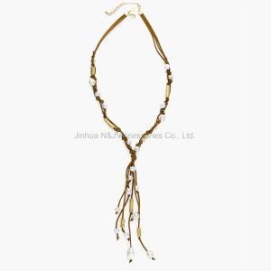 Latest Women Statement Necklace Leather Handmade Pearl Necklaces &amp; Pendants of Jewelry