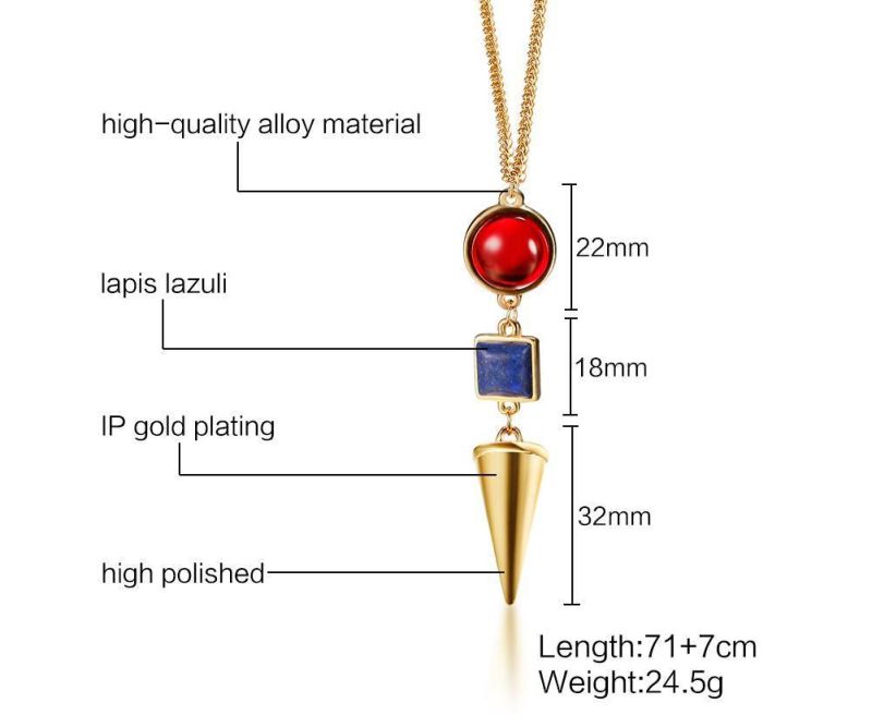 Alloy Geometry Ruby Gem Stone Cone Pendant Jewelry Necklace