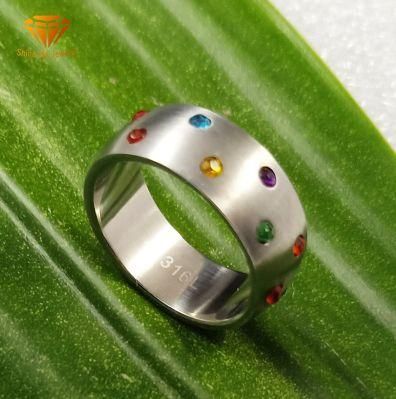 Fashion Wholesale Full Circle Colorful Gemstone Stainless Steel Fashion Ring Jewelry Ring SSR1923