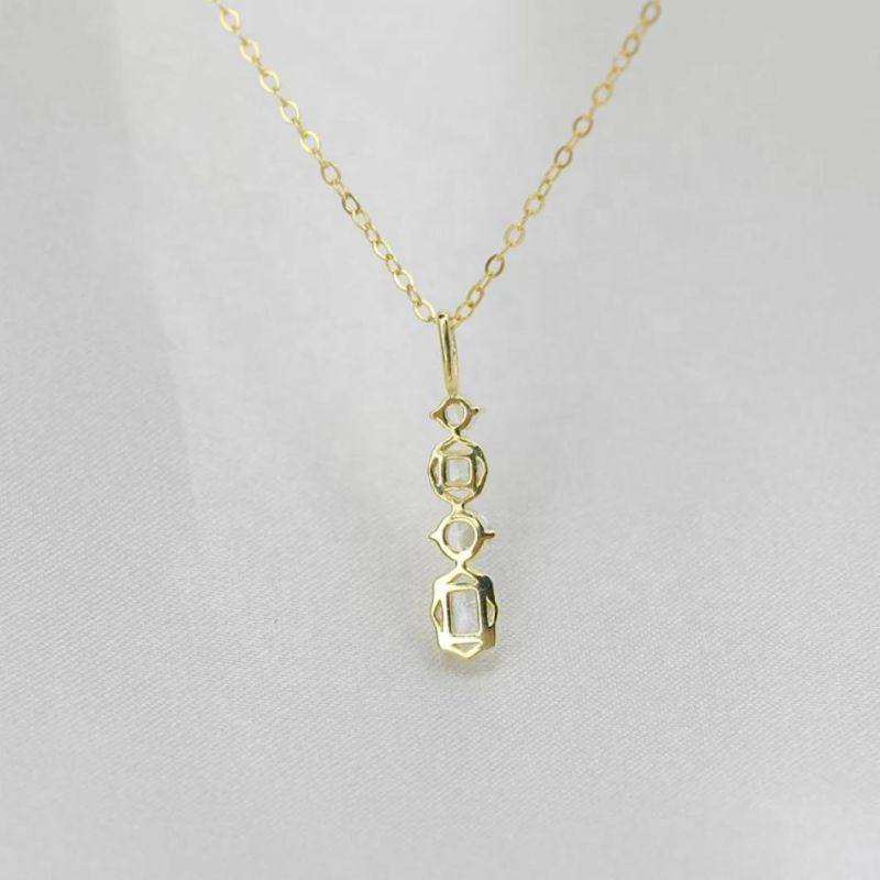 25 Sterling Silver Square Bar Zircon Pendant 14K Gold Plated Necklace Women Light Luxury Fashion Jewelry