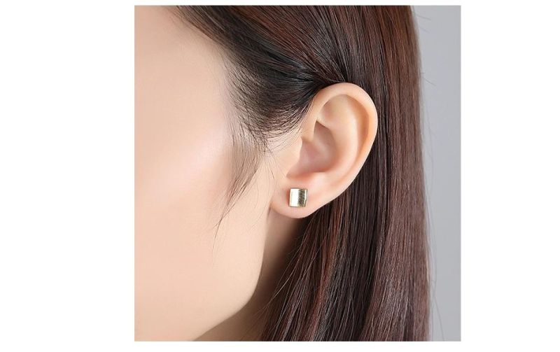 Silver Cubic Zirconia Hiphop Ear Studs Square Design
