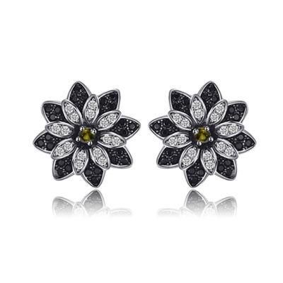 Flower Natural Smoky Quartz Stud Earrings 925 Sterling Silver Women Trendy Charm