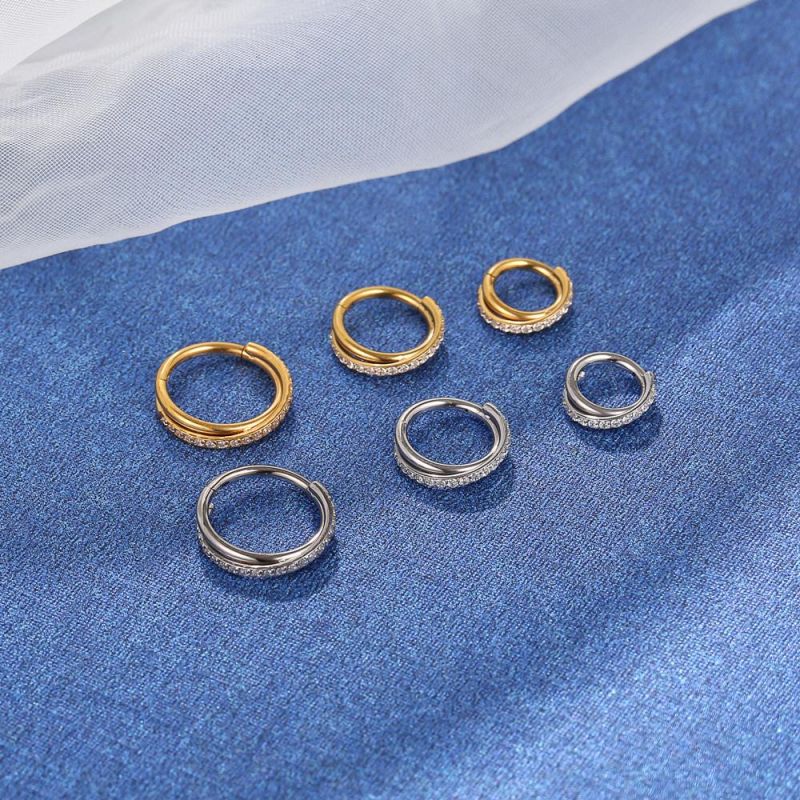 Nose Septum Rings Inlaid CZ-G23 Titanium Hinged Segment Clicker 16g 6mm to 12mm Body Piercing Jewelry