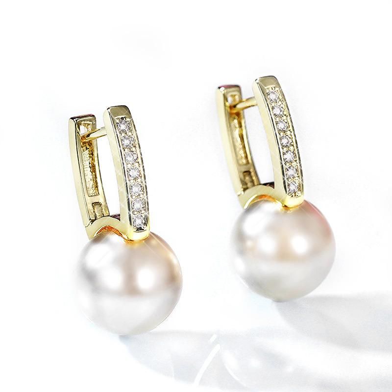 High Quality Romantic Retro Elegant Diamond Zircon Micro Insert 12mm Pearl Earrings for Women