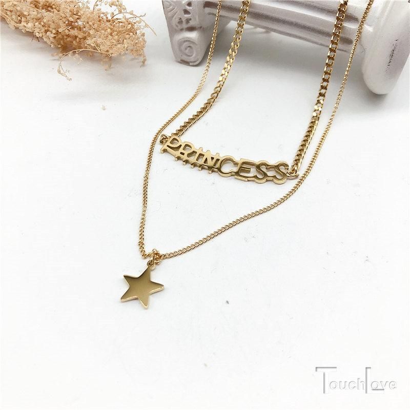 Manufacturer Custom Name Chain 18K Gold Plated Stainless Steel 2 Layer Necklace 2022 New Arrivals Jewelry Fashion Star Necklace