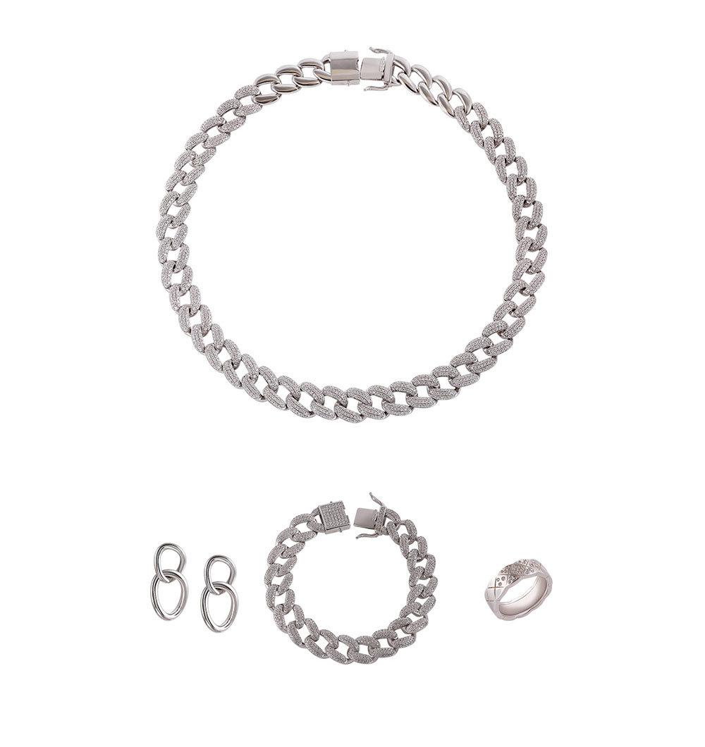 Hot Sales Custom Women & Man Accessories 925 Silver or Brass Fashion Jewelry Set Hip-Hop Cuban Link Chain Zircon Diamond Jewellery Bracelet Necklaces