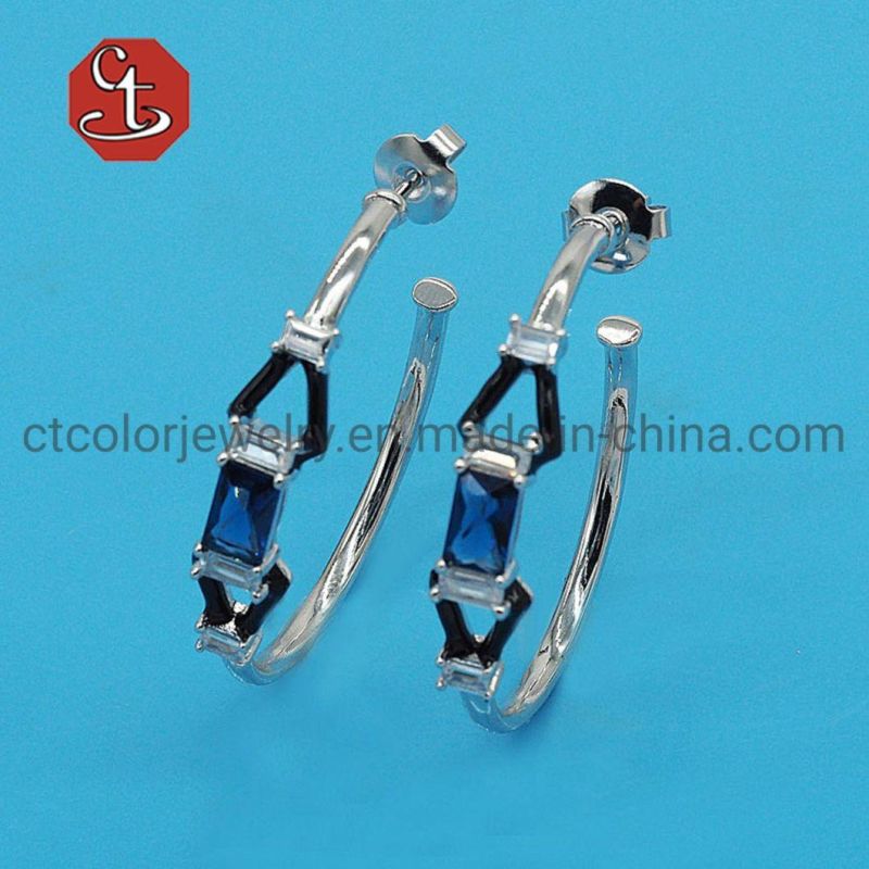 Circle Shape CZ with Green Enamel Earring Rose Gold&Rhodium Earring Sterling 925 Silver Jewelry