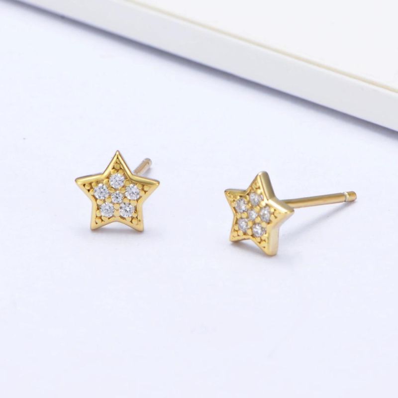 2022 New 925 Sterling Silver Ins Minimalist Small Shiny Star Shape with CZ Gold Plated Stud Earrings for Women