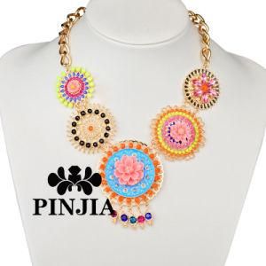 Golden Tone Resin Flower Statement Fashion Necklace Imitation Jewelry