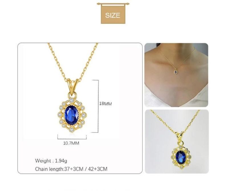 925 Sterling Silver Simple Blue Zircon Drop Pendant Necklace Women Light Luxury Vintage Palace Style Jewelry