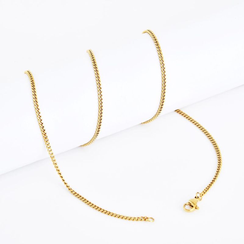 Wholesale High Quality Fashion Polish Curb Chain Necklace Stainless Steel Gold Plated Customized Design