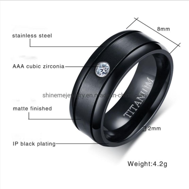 Top Quality Titanium Ring Pure Titanium Ring Single Zircon Ring Black Wedding Ring for Men Jewelry Tr2618