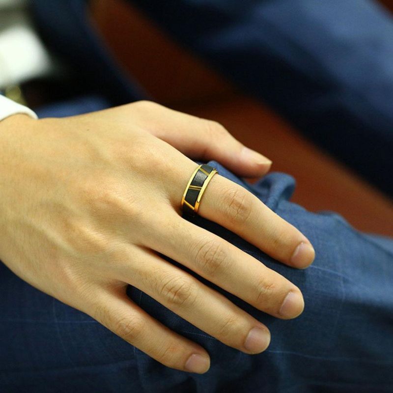 Manufacturers of Tungsten Jewelry Custom-Made Wholesale Black Gold Men′ S Tungsten Fashion Ring Tstr088