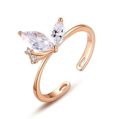 925 Sterling Silver Ring Cute Butterfly with Zircon Adjustable Ring for Women Anniversary Fashion Jewelry