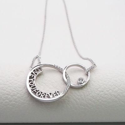 Fashion Jewelry 925 Sterling Silver Cubic Zirconia Love You Necklace for Women