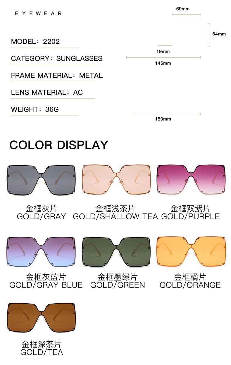 Metal Big Frame One-Piece Sunglasses Female European and American Trend Jelly Color Sunglasses Square Ocean Lens Glasses