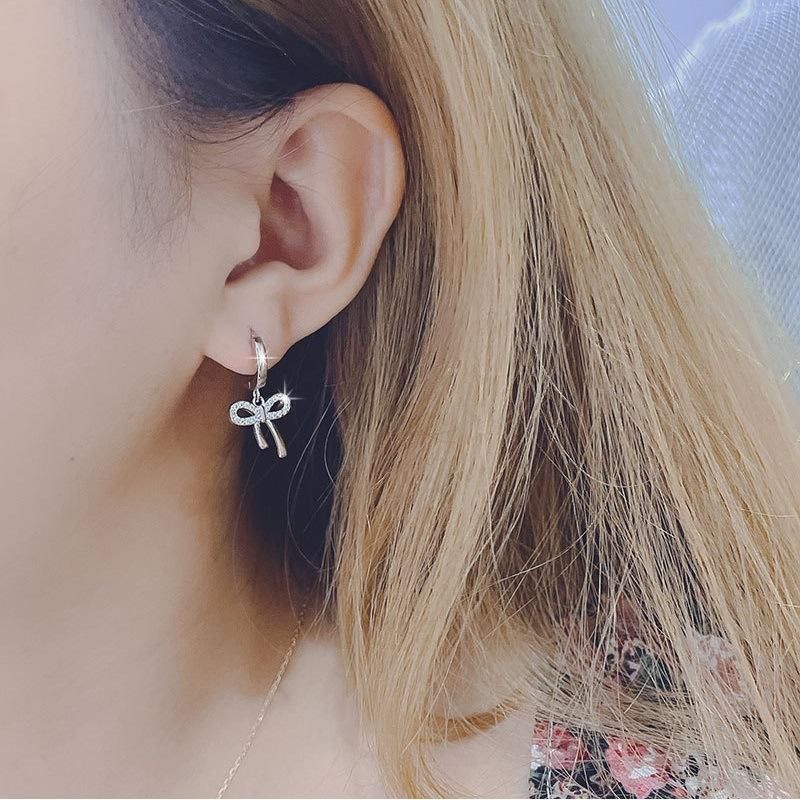 Cute Bow Ear Nail Dangle Hoop Earrings for Women Rose Gold Earring Hoops Jewelry