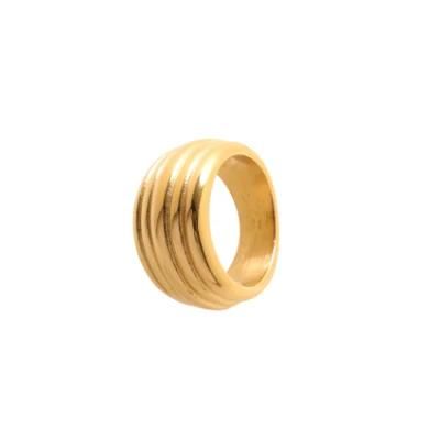 Fadeless Free Waterproof Jewelry 18K Gold Plated Stainless Steel Wood Grain Ring