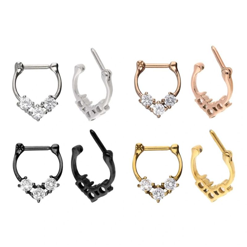 Surgical Stainless Steel Jewelry Body Piercing Septum Ring Nose Ring Earring 3 Crystals