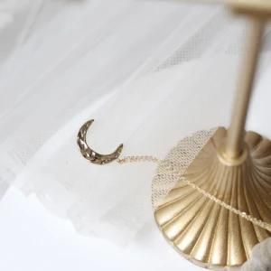 14K 18K Gold Plated Stainless Steel Irregular Retro Hammer Crescent Moon Necklace