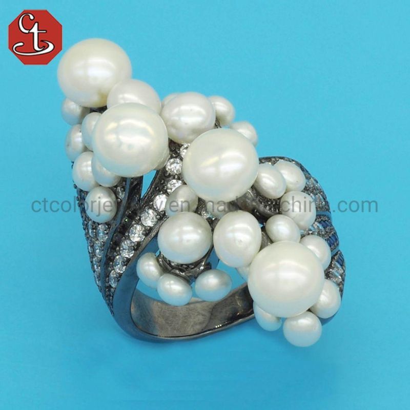 Many Pearls Natural Freshwater Pearl Rings for Women Female 925 Sterling Silver Party Ring Fine Jewelry