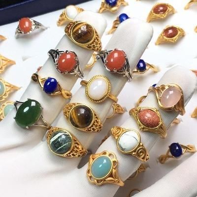 Wholesale Adjustable Fashion Natural Jade Amazonite Lapi Lazuli Gold Gemstone Rings for Women