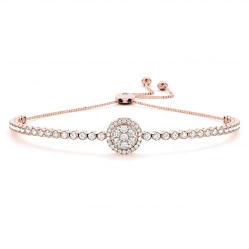 New Arrival Bracelet Round Illusion Center 925 Sterling Silver Adjustable Bracelet with Slider