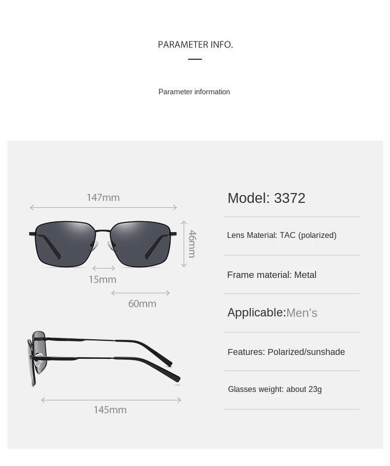 New Men′s Metal Frame Polarized Sun Glasses High Quality Drivers′spring Hinge Sunglasses 3372