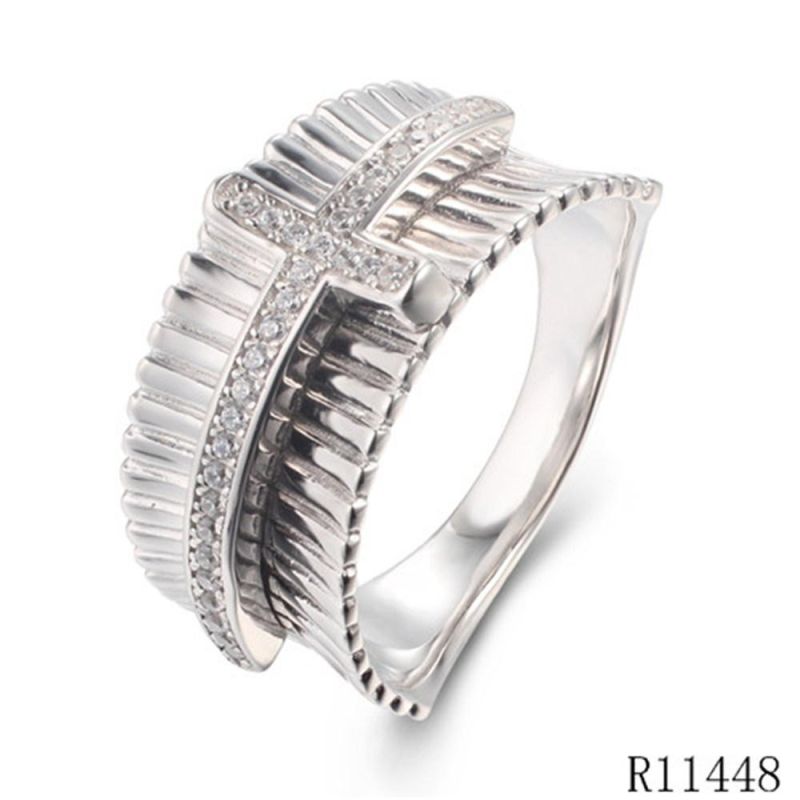 925 Sterling Silver with CZ Creative Fashion Cross Ring