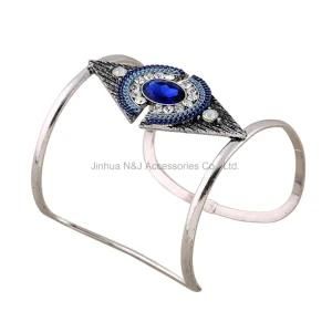 Unique Cuff Bangle Bracelet Adjustable Blue CZ Crystal Pulsera Statement Arrow Shape Arm Wide Bracelets Jewelry for Women