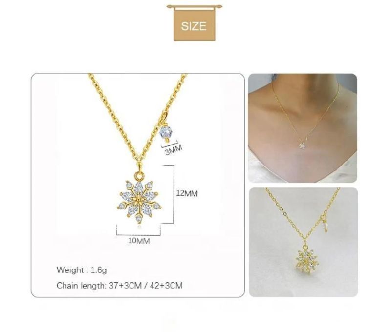 925 Sterling Silver French Simple Zircon Snowflake Clavicle Chain Necklace Women Fashion Charm Fashion Jewelry