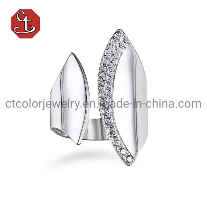 Fashion Jewelry Asymmetric Silver or Brass Rings Open Ring with CZ