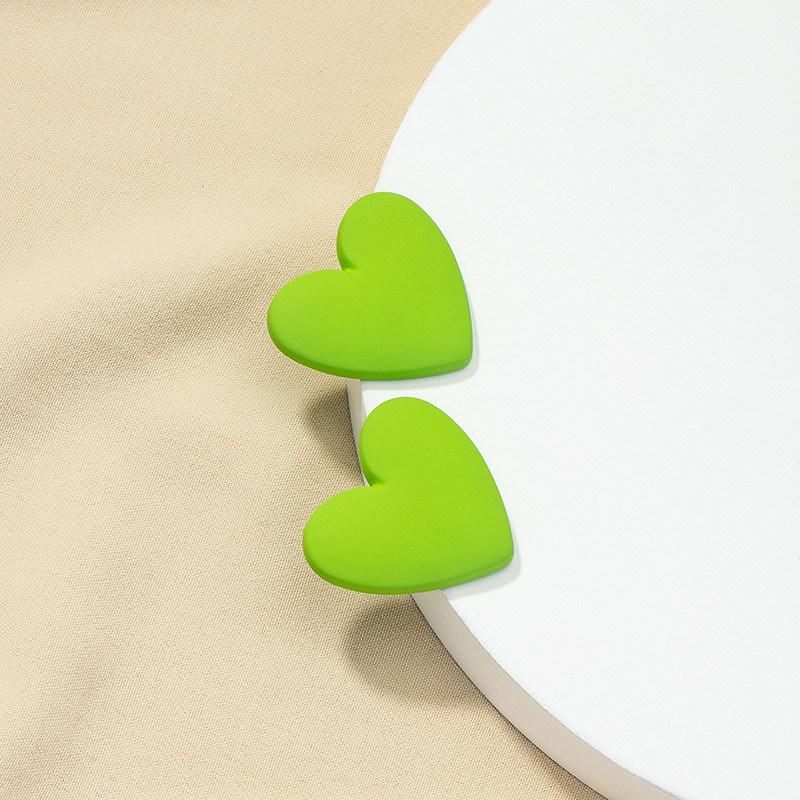 2022 New Trendy Painted Green Color Heart Shape Women Earrings for Women Jewelry and Gift for Wholesale