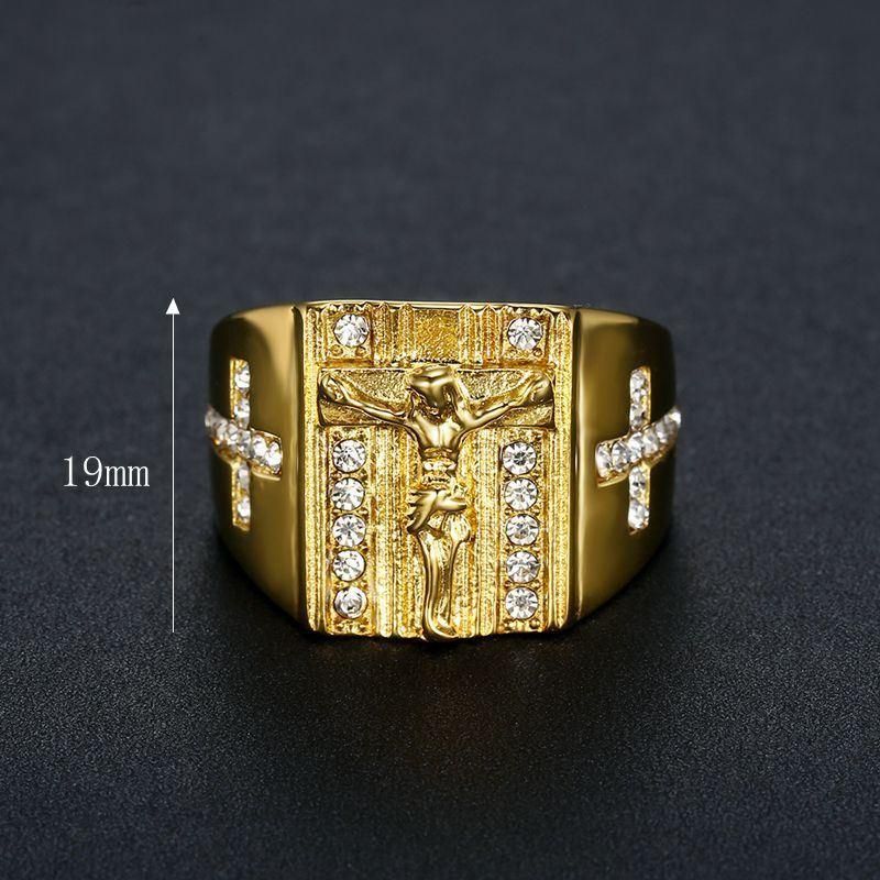 Stainless Steell Jesus Cross Luxury Hip Hop Ring Jewelry