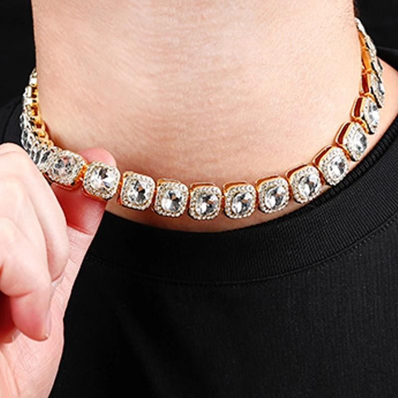Fashion Jewelry Men Square Zircon Necklace Bling Tennis Necklace Cuban Chain