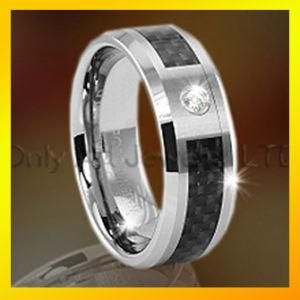 Fashion Tungsten Jewelry for Valintine&prime;s Day with CZ and Carbon Fiber
