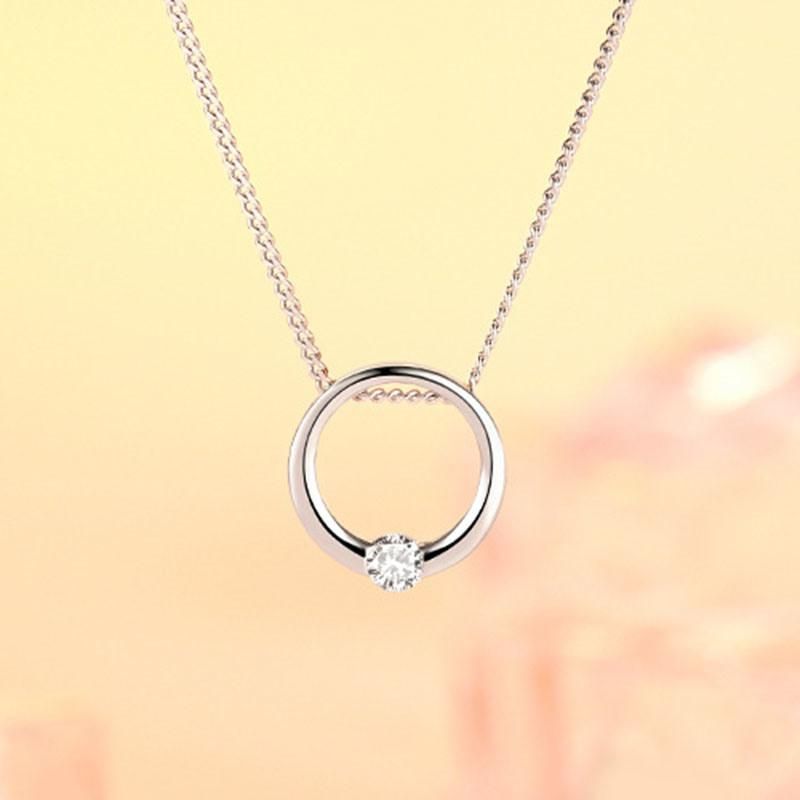 S925 Sterling Silver Flash Diamond Round Ring Necklace Jewelry