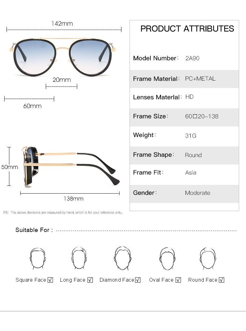 Round Retro Style Designer UV400 Metal Sunglasses
