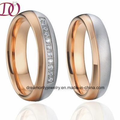 Bicolor Rose Gold and White Color Stainless Steel Wedding Band Couple Rings Pair