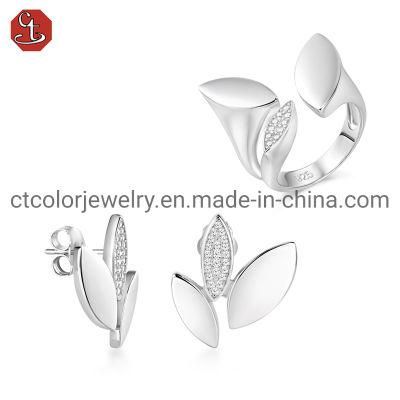 Fashion Opening Adjustable Design Ring and Silver Earring Jewelry Set