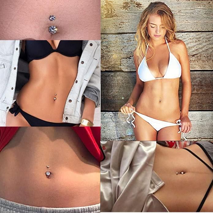 10PCS Belly Button Rings Stainless Steel 14G CZ Opal Navel Rings Barbells Studs Women Girls Body Piercing Jewelry