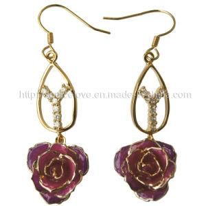 24k Gold Rose Earrings Jewelry (EH021)
