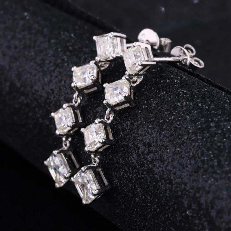 Fashion Moissanite Diamond Long Earrings 0.8CT 5X5mm Stud Earrings Asscher Cut Moissanite Earrings