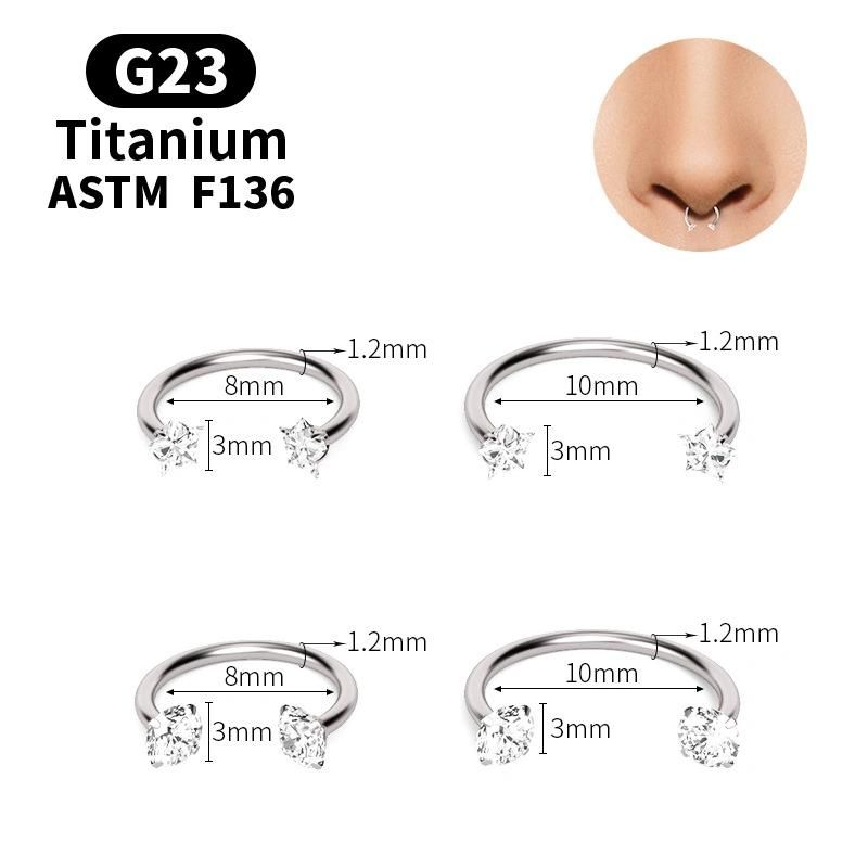 Titanium 16g Nose Septum Horseshoe Hoop Eyebrow Lip 8mm 10mm Helix Tragus Daith Rook Earrings Internally Threaded/Star/Round Zircon