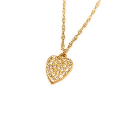 Manufacturer Custom PVD Gold Plated Fashion Jewelry High Quality Stainless Steel Gold Diamond Zircon Jewellery Chain Heart Necklace