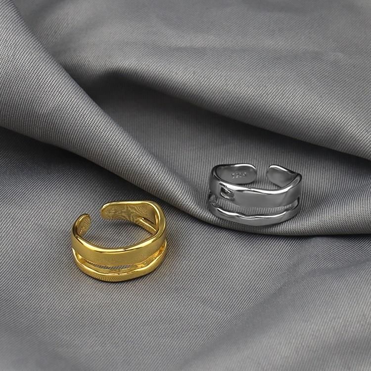 Sterling Silver 925 Double Stripes Rings 18K Adjustable Women Ring