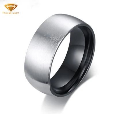 Titanium Steel Jewelry Wholesale 8mm Stainless Steel Bare Body Brushed Ring Steel+Black Men&prime;s Ring SSR2415