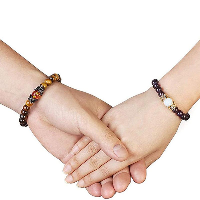 Wish Couple Jewelry Lava Stone Crown Distance Bracelets 8mm Natural Stone Healing Energy Beads Bracelet