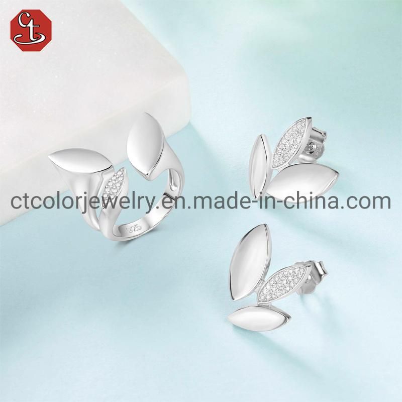 Fashion Opening Adjustable Design Ring and Silver Earring Jewelry Set